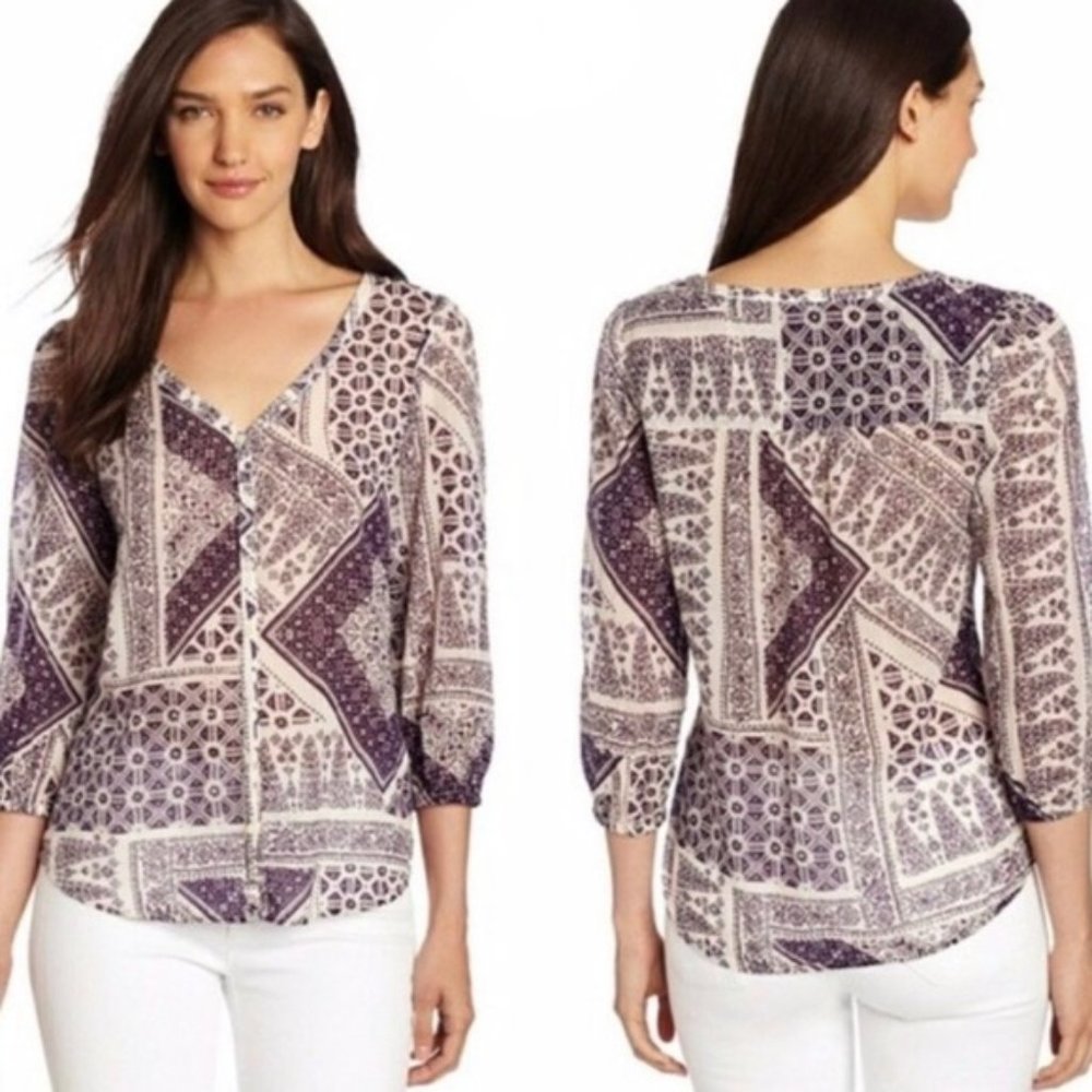 LUCKY BRAND Tonga Bandana Top Purple & White